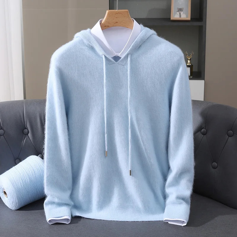 Mens Clothing 100 Pure Mink Cashmere Knitted Sweater Casual And Loose Large-Sized Hooded Pullover Autumn Winter Products 260624