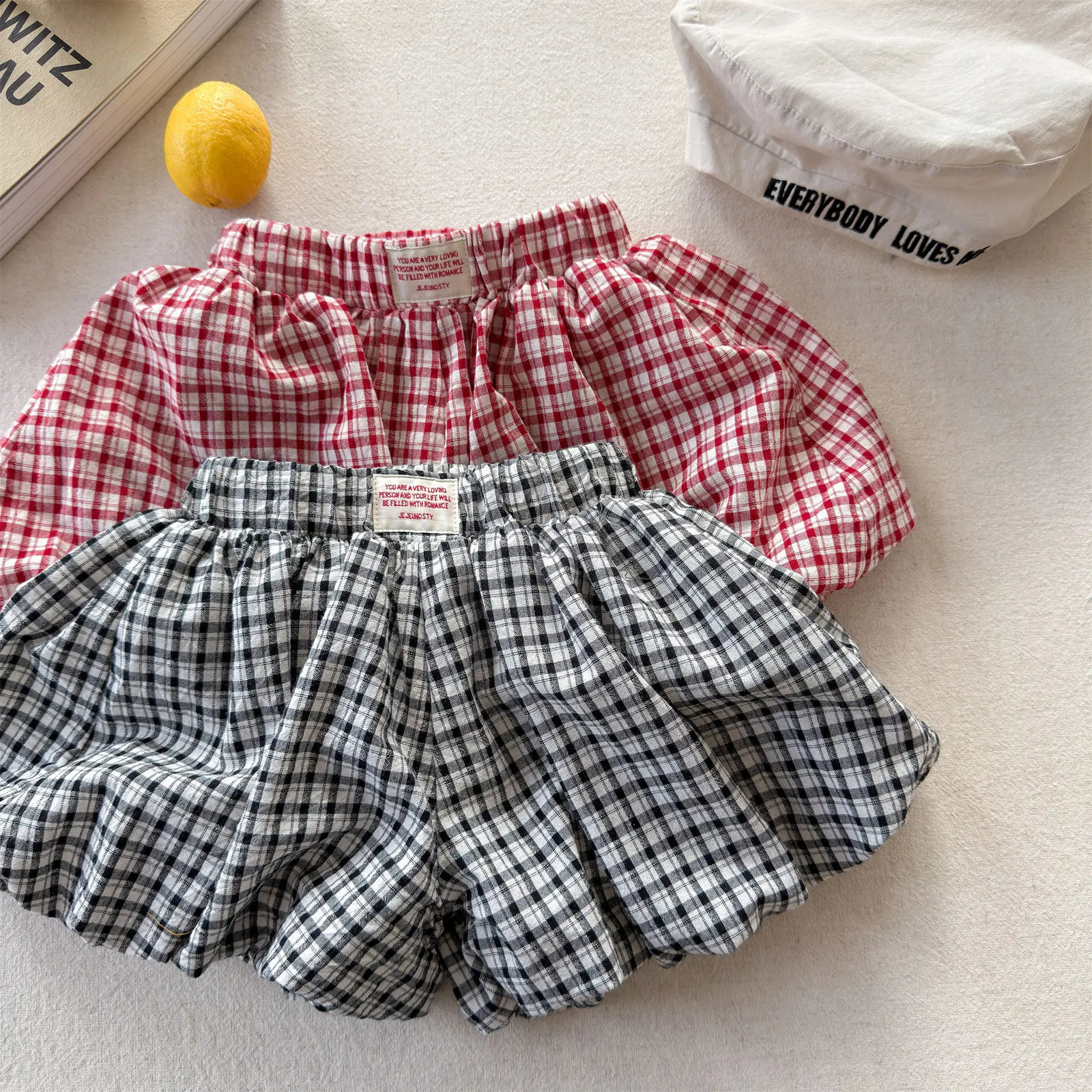 deer jonmi 2026 Summer Baby Girls Plaid Shorts Korean Style Toddlers Kids Lantern Skirt Shorts Children Clothes260625