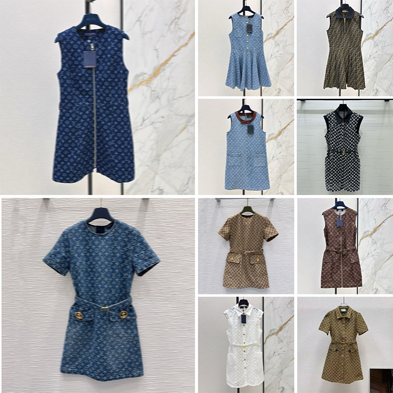 Women Casual Dress Luxury Designer Mini Dress everyday Monogram Print Belted Waist Women Office Casual Jacquard Fabric Ladies Basic