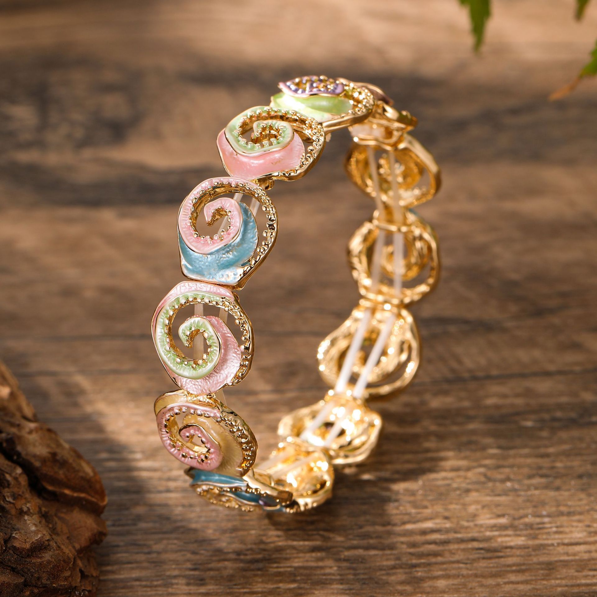 New Enamel Rose Elastic For Women, Simple And Stylish Hollow Conch Flower Bracelet Laotie