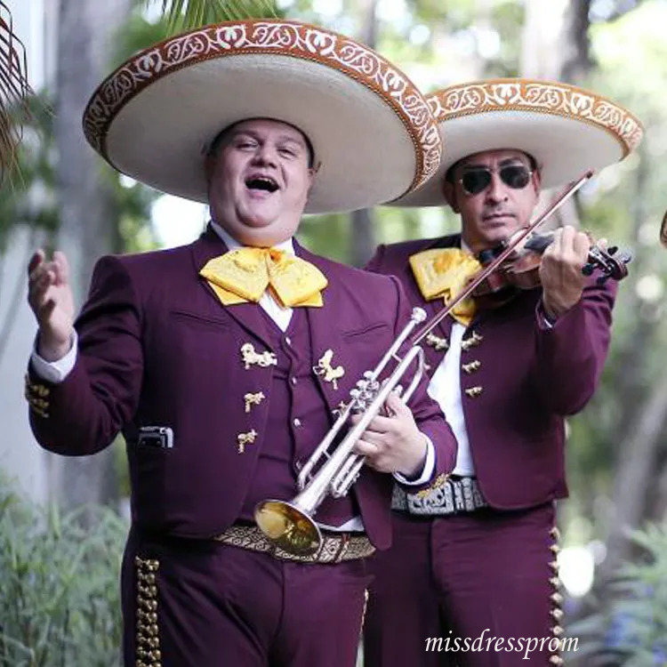 Handmade Purple Groom Wear Trajes De Mariachi Mens Designer Jackets 3 Pieces Men Handsome Blazer Suits(Jacket+Vest+Pants)