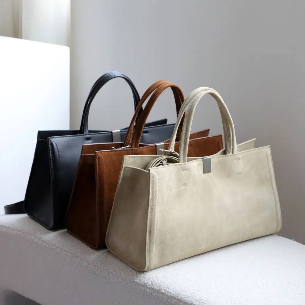 Frosted Cowhide Elegant Minimalist Tote Handbag Old Money Style Fashionable One Shoulder Crossbody Casual Leather Women's Bag Suotong0625