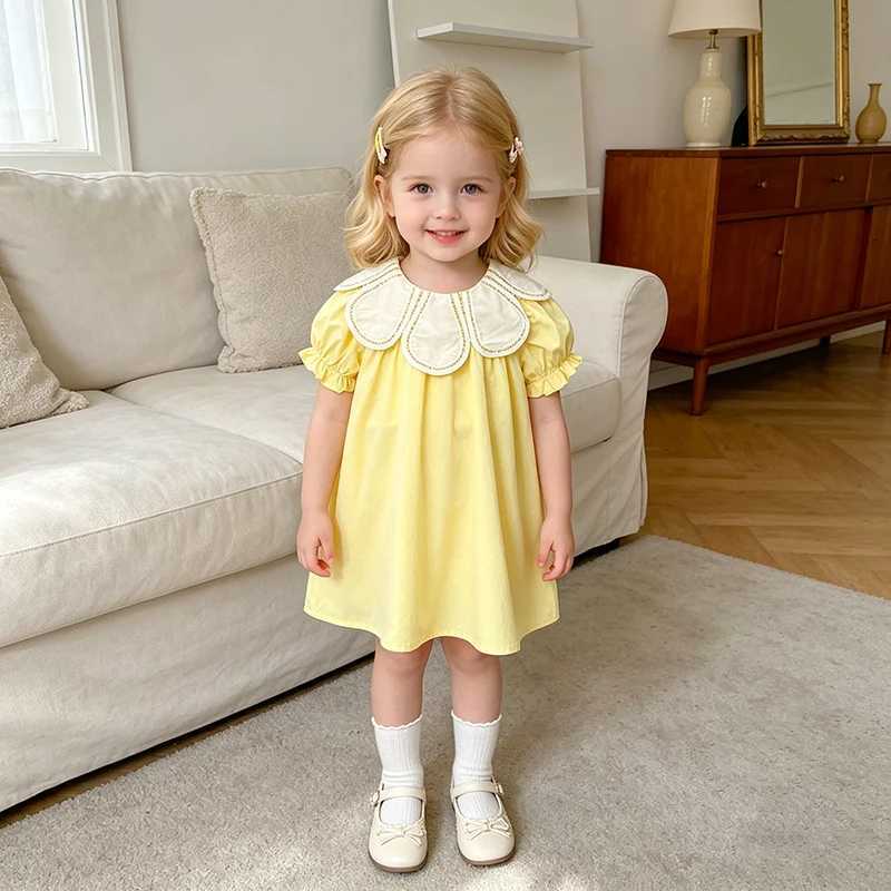 Summer New 2-6Yrs Baby Dress Girl Yellow Princess Puff Sleeve Korean Style Petal Collar Toddlers Kid Cotton Cute Party Dress Y260625W3P1