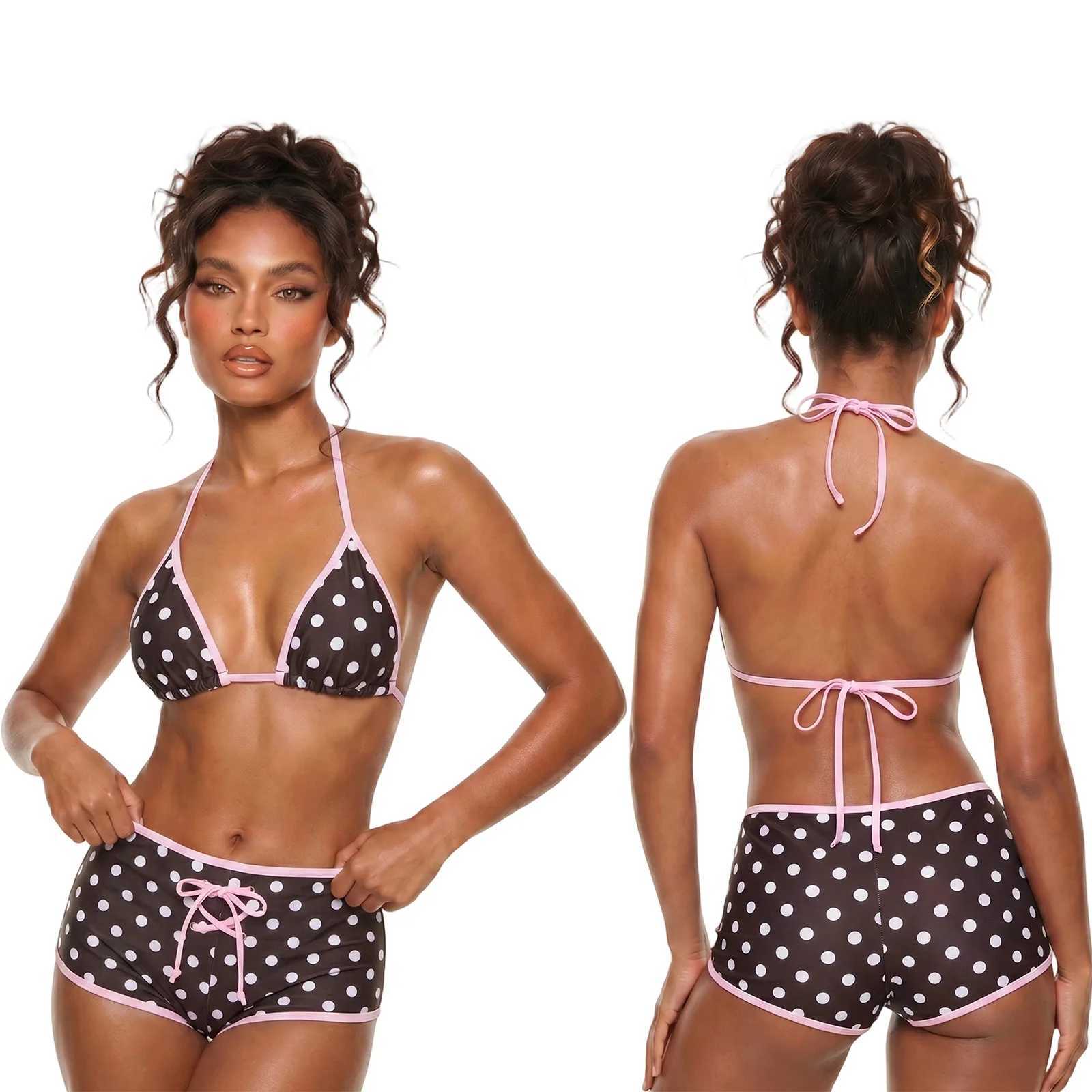 Set bikini da donna Top con reggiseno allacciato e pantaloncini da bagno Costumi da bagno casual per piscina da spiaggia Costumi da bagno femminili
