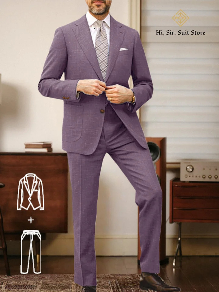 Mens Linen Blend 2 Piece Suit Set Stand Collar Three Button Breathable Casual Blazer Pants For Business Daily Wear Summer 260624