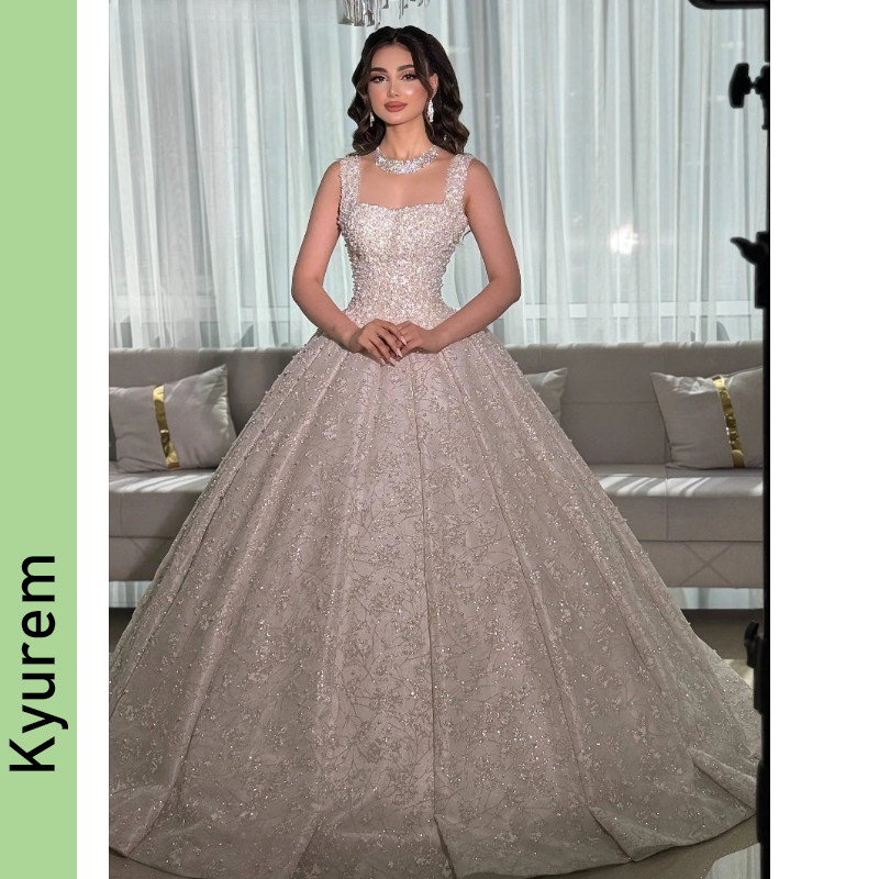 Luxury Princess Wedding Dresses with Pearls Square Neck Elegant Chapel Bridal Gowns Customizable Vestidos De Novia Robe De Mariee