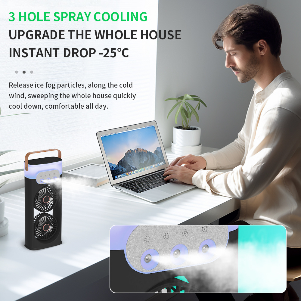 Dual Head Mist Humidify Desk Fan 3 Speed Ambient Light Circulation Cooling Fan-image-1112113451