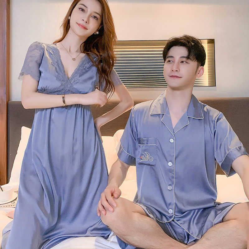 Indumenti da casa in seta per coppie Pantaloncini a maniche corte da uomo estivi in ââraso Pigiama Set da donna Camicia da notte sexy in pizzo con