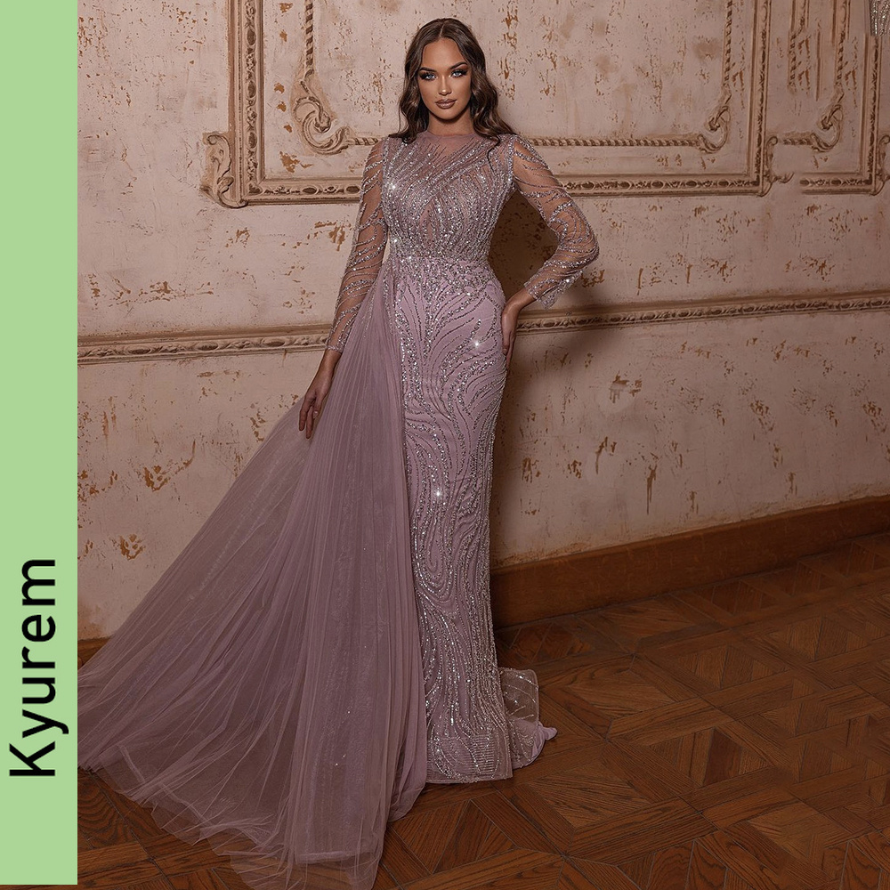 Pink Mermaid With Skirt Long Evening Dresses Beading Luxurious Party prom gowns dresses Custom Made color/size Robe De Soiree