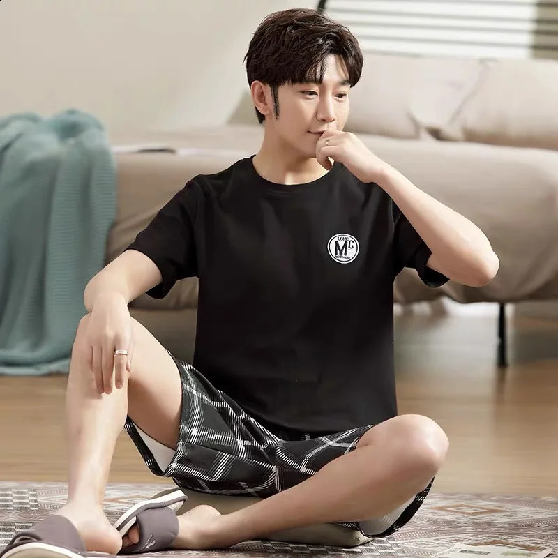 Summer Mens Pajamas Homewear Set Mens Short-Sleeved Shorts Teenage Students Cartoon Striped Casual Pajamas Homewear Set 260622