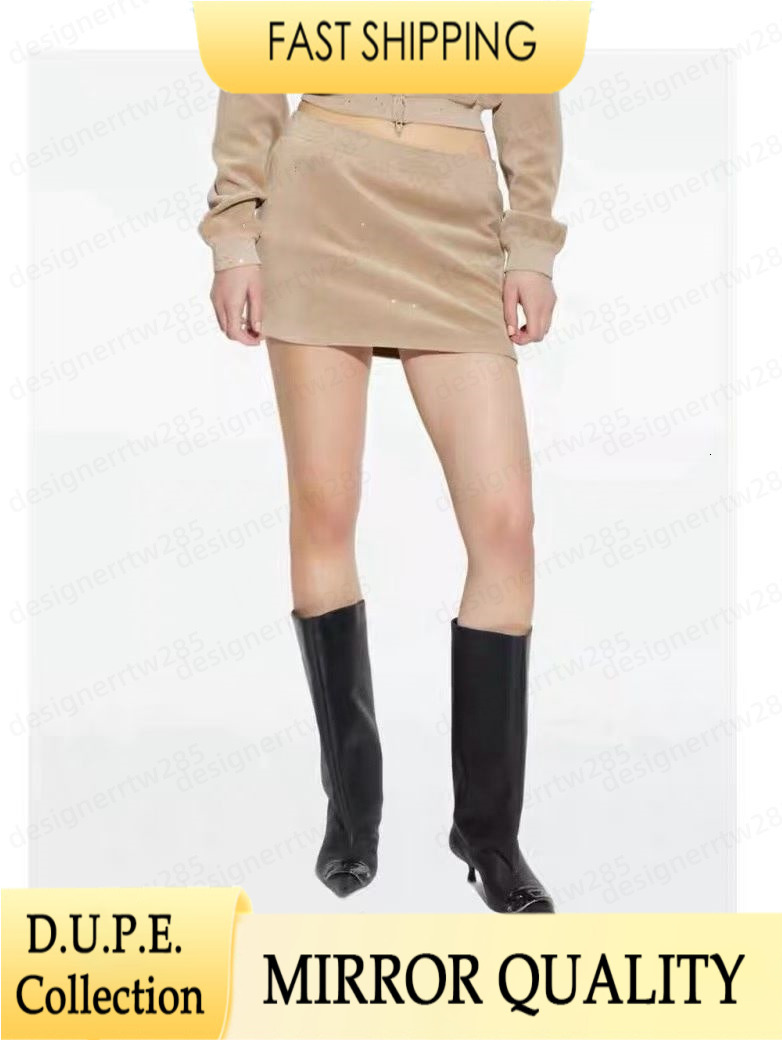 Designer Velour Skirt Rhinestone Crystal Luxury Brand Khaki Velvet Mini Skirts Women High Waist Sexy Short Skirt Summer Casual Outfits Vestido Ro-image-1112091357