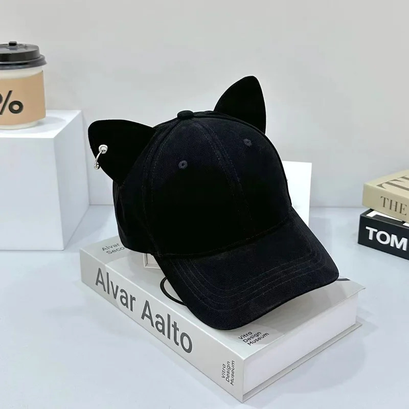 Adjustable Hat Solid Color Cute Cat Ears Baseball Cap Trendy Cartoon Dad Hat Casual Couple Sun Hats For Women 260624