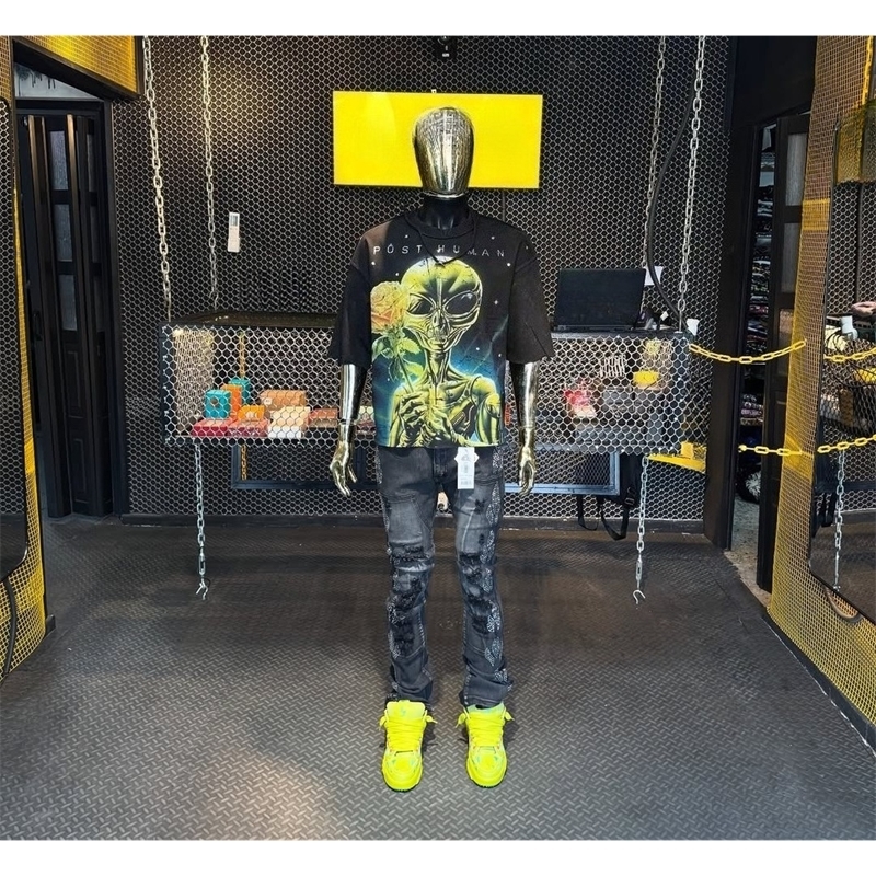 Mens Hip Hop Cool Personality Element Dark Short-Sleeves Y2k Dressing Up Printed Short-sleeves Gothic T-Shirts 260624