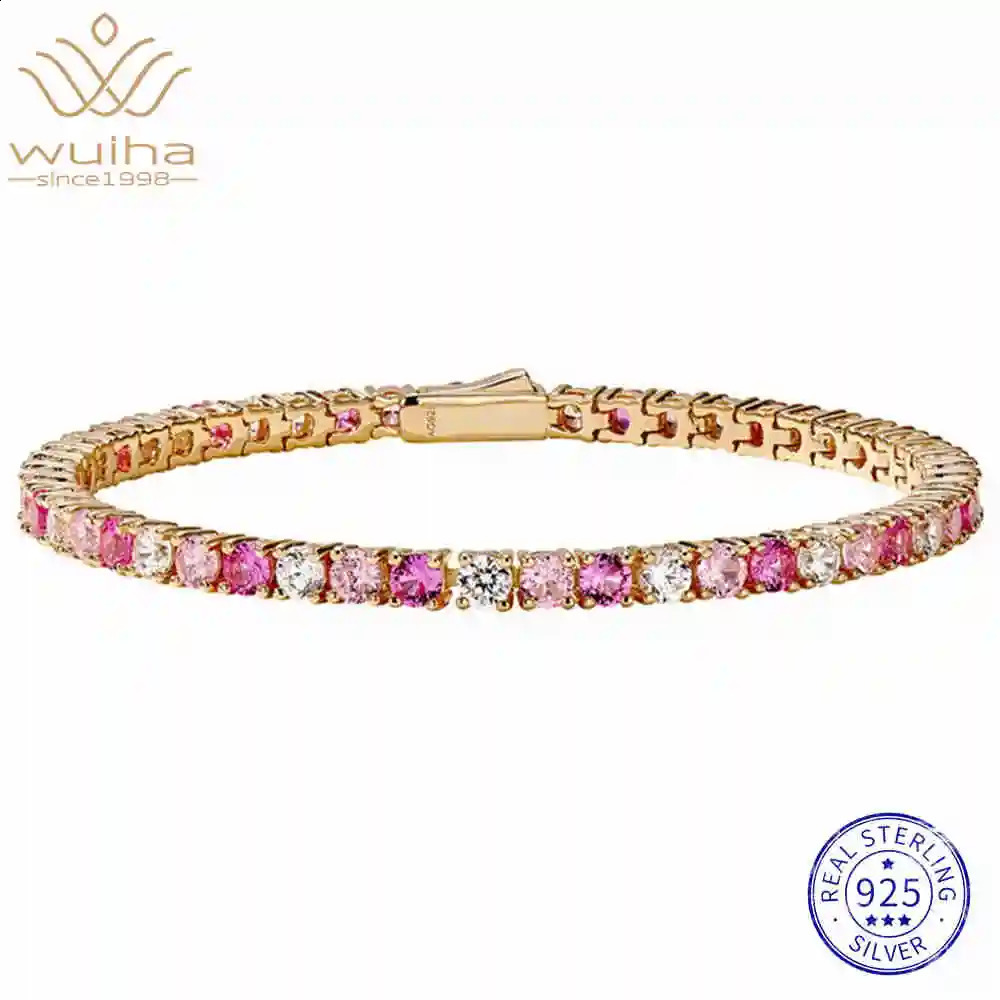 WUIHA 100 925 Sterling Silver Lab Sapphire High Carbon Diamonds Gemstone Tennis Chain Bracelet Bangle Fine Jewelry Wholesale 260625