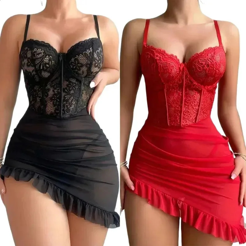 Women Fashion Lace Transparent Mini Dress Sexy Sling Bag Hip Dress Summer Sleeveless Dress Holiday Party Womens Gift 260624BJ