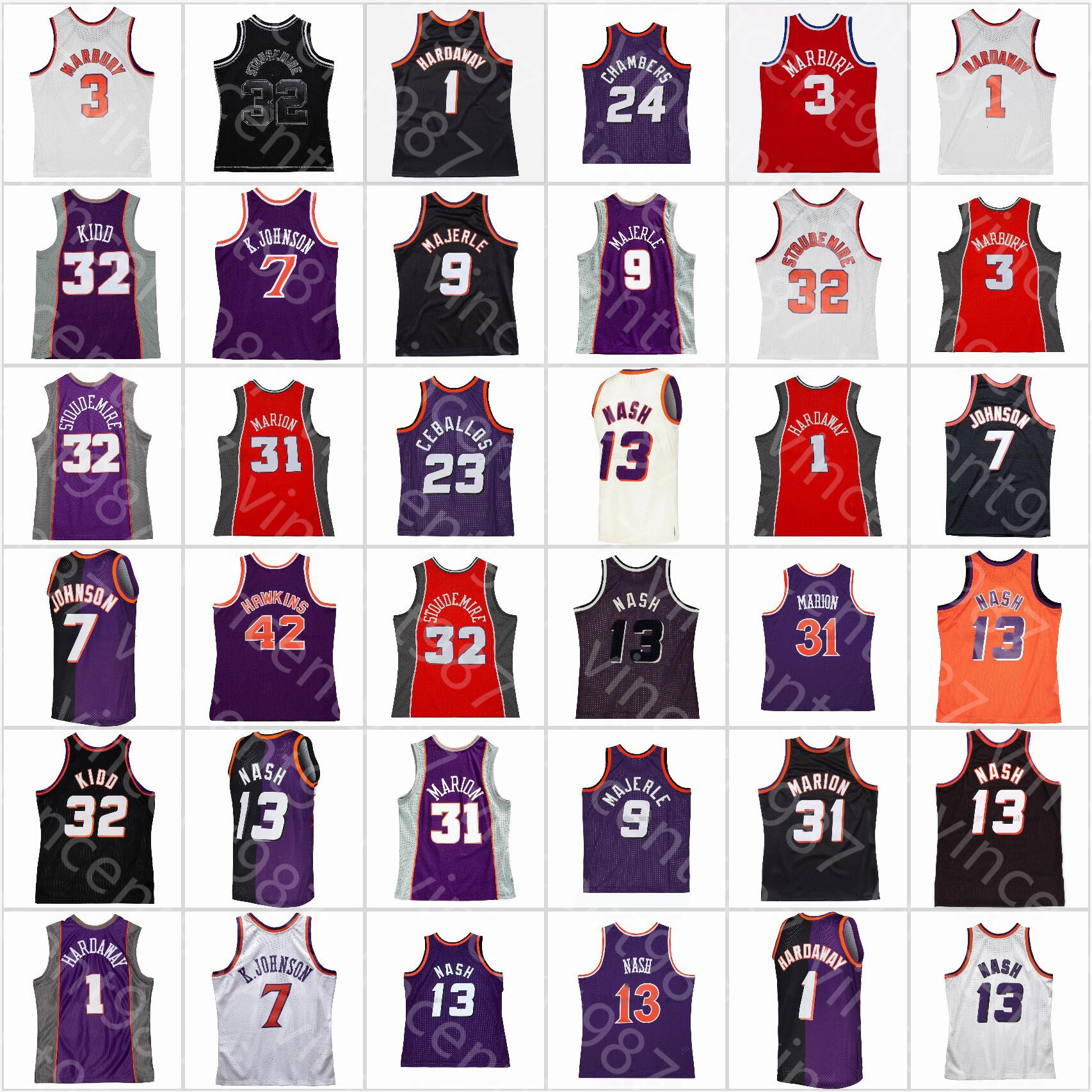 Stitched Retro Basketball Jersey Steve 13 Nash Anfernee 1 Hardaway Stephon 3 Marbury Kevin 7 Johnson Dan 9 Majerle Shawn 31 Marion Amar'e 32 St