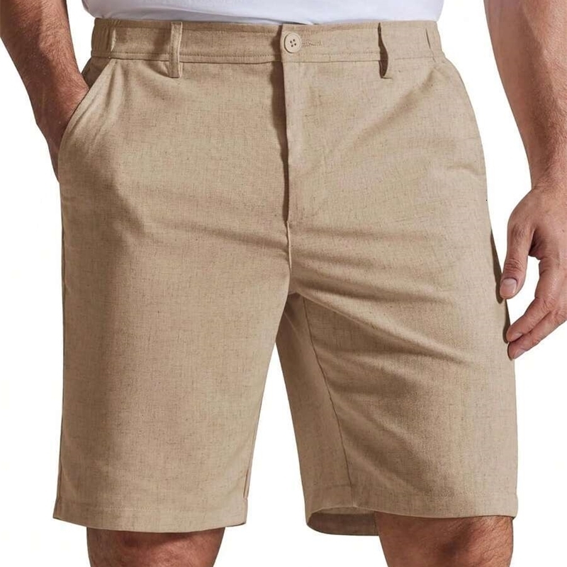 Mens Casual Linen Shorts 9 Inch Straight Leg Elastic Waist Lightweight Summer With Pockets y260624