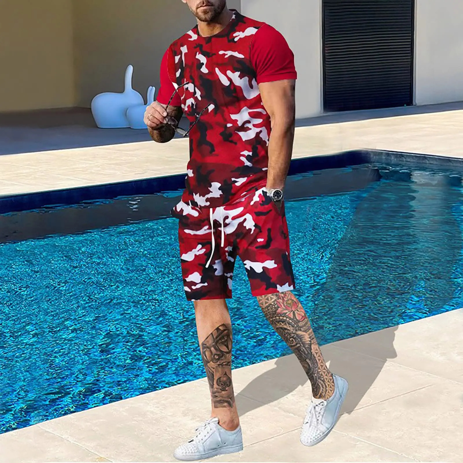 Summer Men Camouflage T shirt Set 3D Print Mens Tracksuit Suit Outdoor Camping Hunting Oversized Casual Tee Shorts 2PCS Outfits 260615