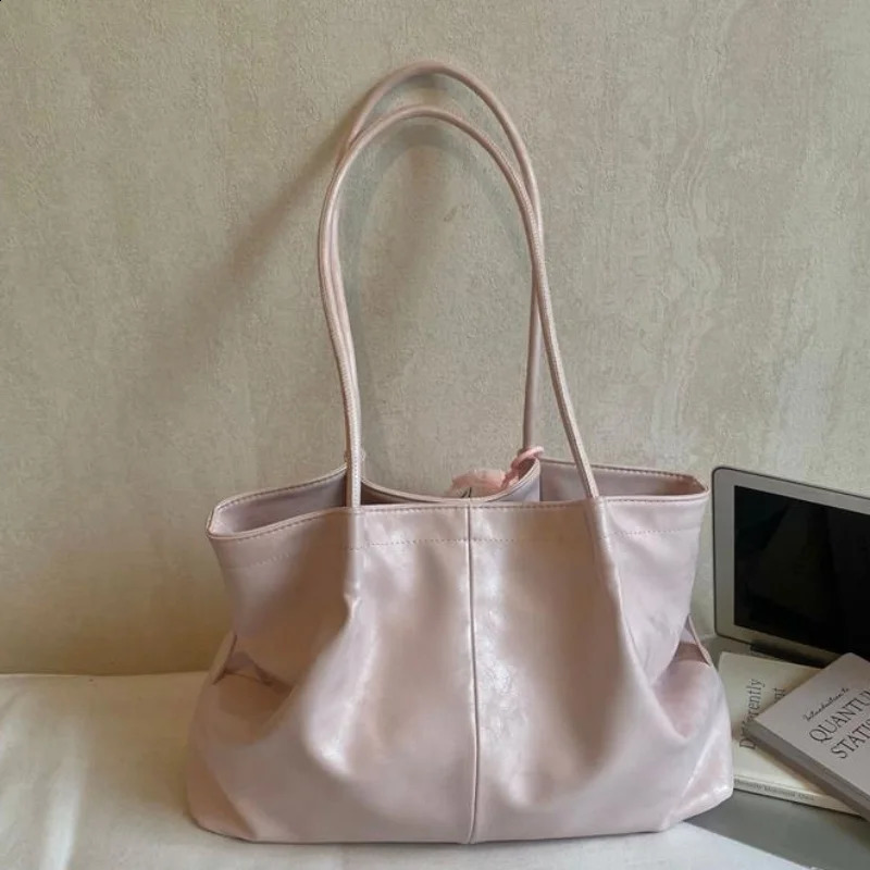 Soft Leather Tote Bag Large Capacity Solid Color Casual Shoulder Bag Minimalist For Work Women Lightweight Commut Handbag 260625
