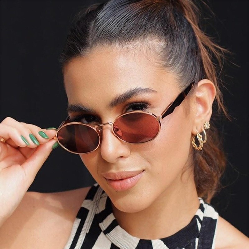 European And American Cross-Border Fashion For Women, High-End Retro Street Style Sunglasses, New Oval Metal Sunglasses Laotie