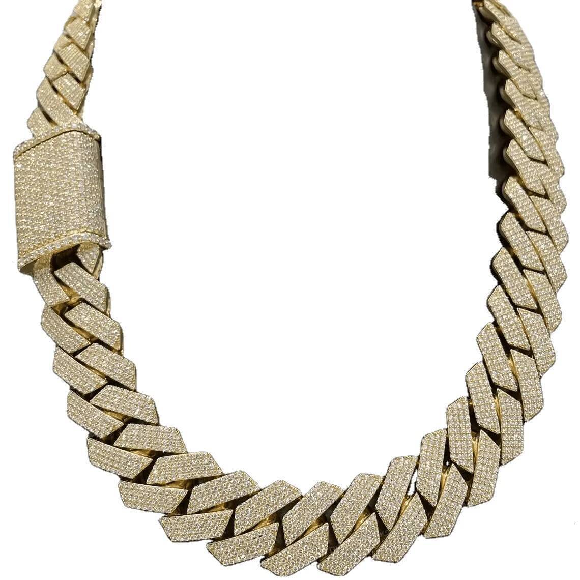 18mm Cuban Link Chain Fine Quality Rapper Jewelry Iced Brilliant Cut Moissanite Hip Hop Gold Plated S925 Sterling Silver GRA Necklace