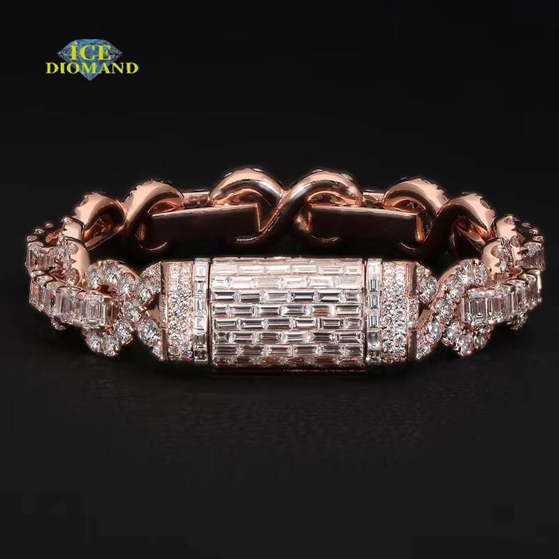 Pass diamond Tester 8mm Vvs Moissanite Hip Hop Jewelry Iced Out Fine Jewelry Silver 925 Diamond Cuban Bracelet Cuban Link Chain