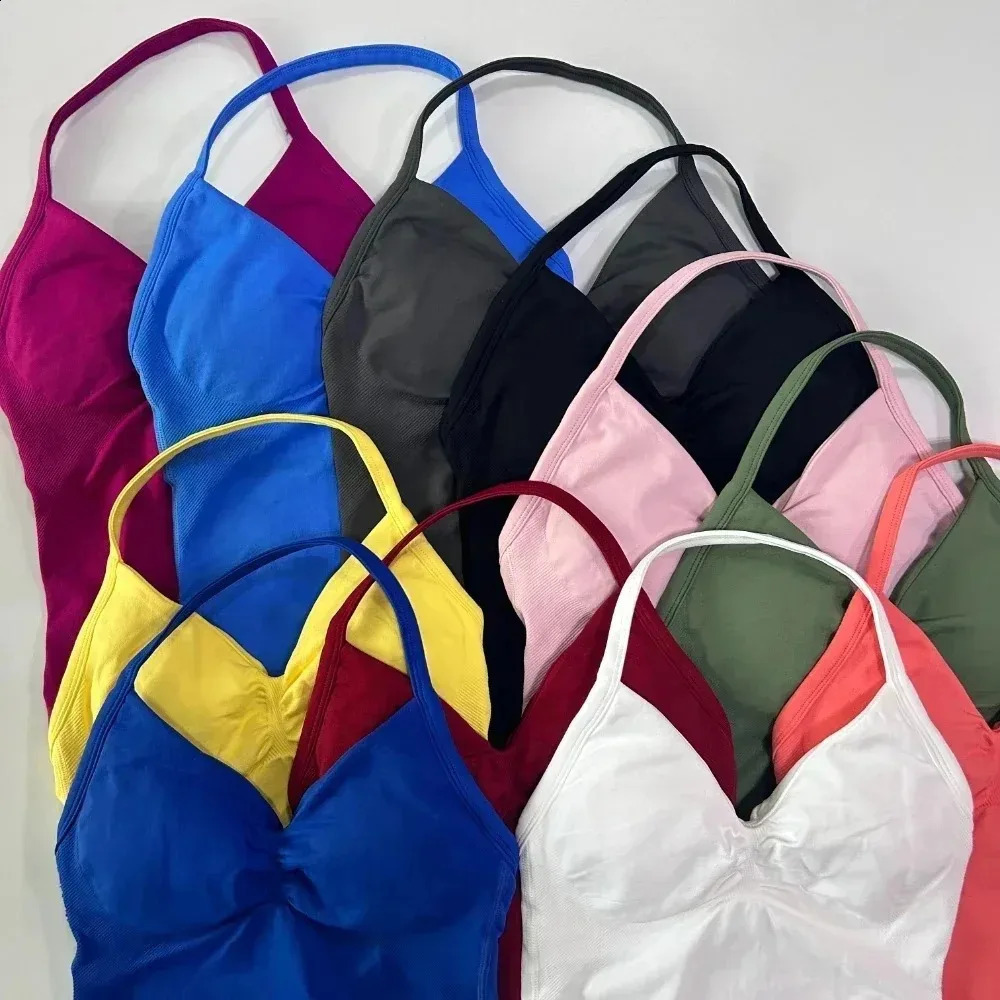 2 Pieces Sport Set Women Backless Tank Tops High Waist Scrunch Seamless Shorts Suit Gym Sportswear Workout 260625