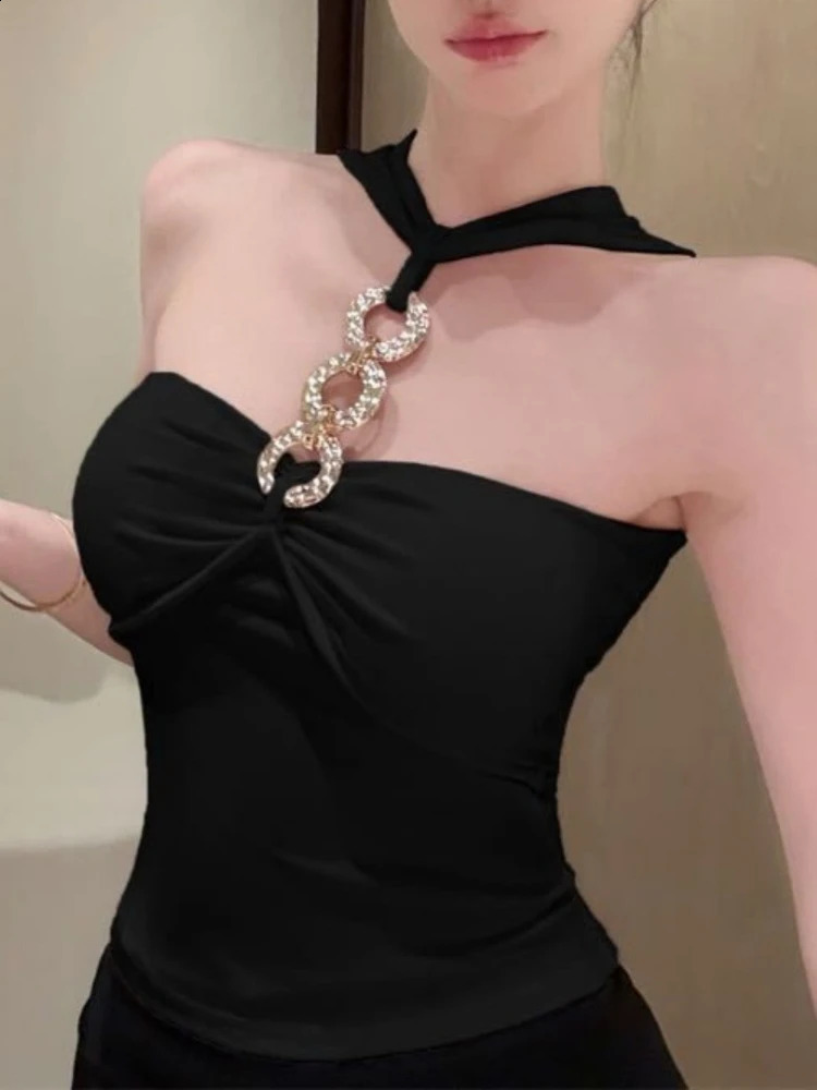Fashion Sexy One Piece With Chest Pad Slim Versatile Camis Womens 2026 Summer Chain Halter Tank Top 260625