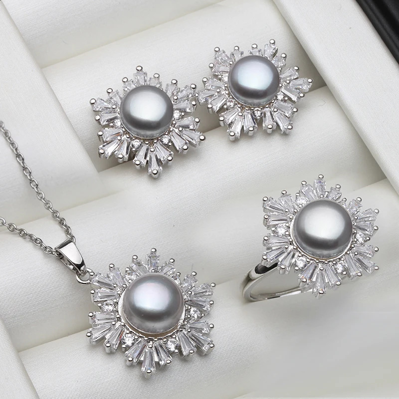 White Black Freshwater Natural Pearl Set WomenWedding 925 Sterling Silver Necklace Earring Sets Jewelry Anniversary Gift 260625