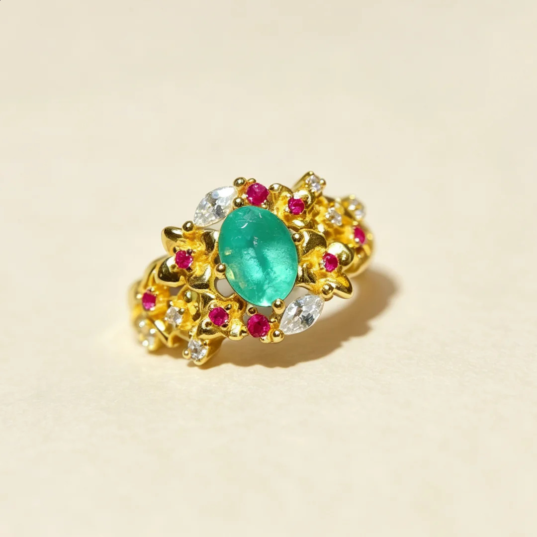 Exquisite Natural Emerald Ring S925 Pure Silver Fashion Jewelry Shimmering Flash Gem Premium Female Holiday Gift Jewelry 260625