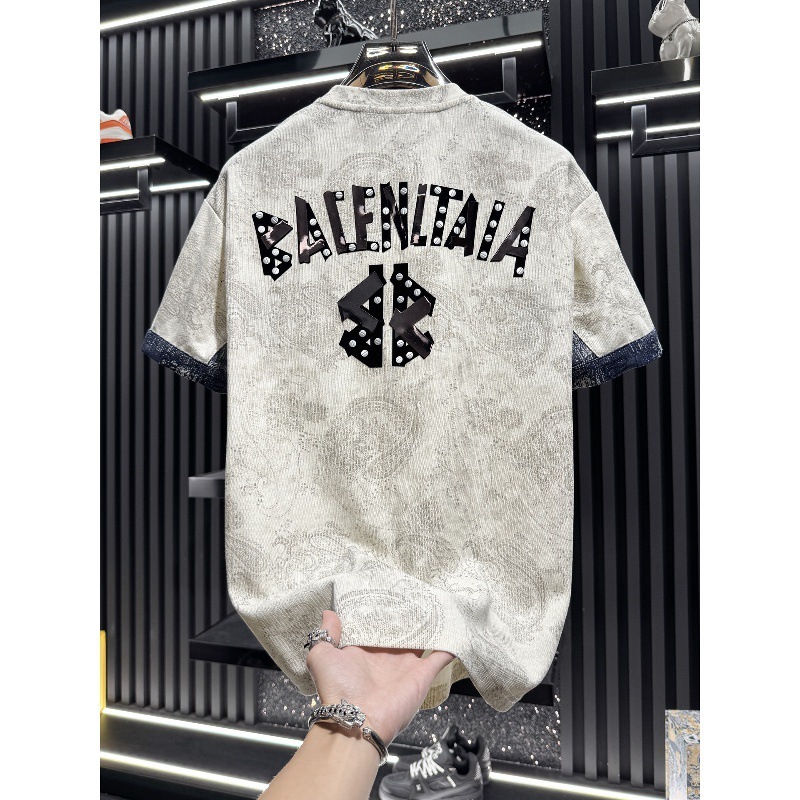 European High-End Paisley Round-Neck Short-Sleeve T-Shirt For Men, New Summer Trendy Light Luxury Breathable Men's Shirt
