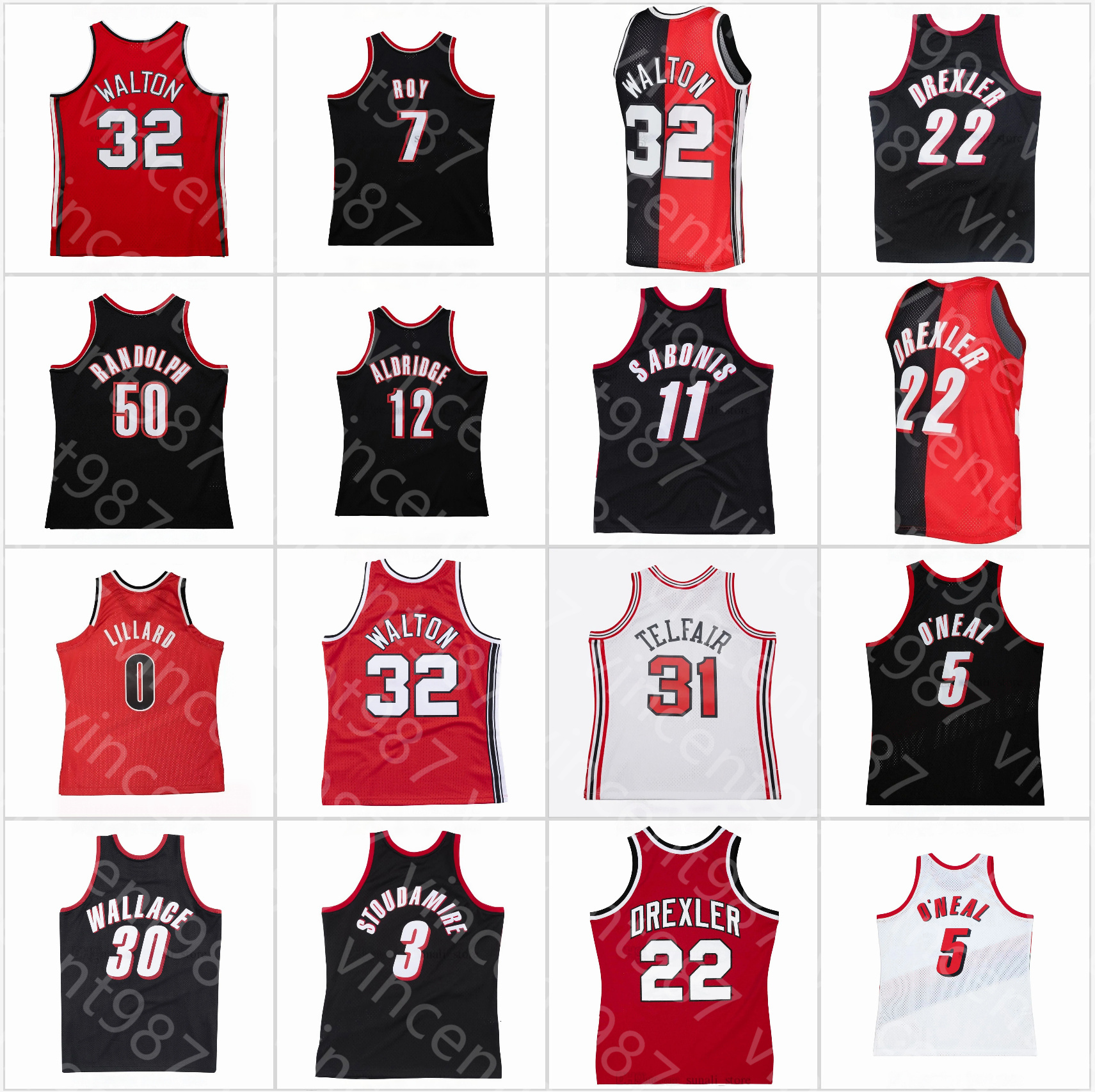 Stitched Retro Basketball Jersey Clyde 22 Drexler Bill 32 Walton Damon 3 Stoudamire 0 Lillard 5 Jermaine 7 Roy 11 Sabonis 12 Aldridge 30 Wallace 31