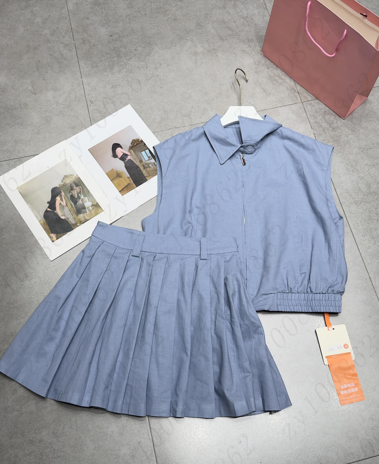 women skirt set brand summer 2pcs sleeveless jacket set fashion logo Linen vest two-piece pleated skirt vacation designer high waist skirt suit Jun
