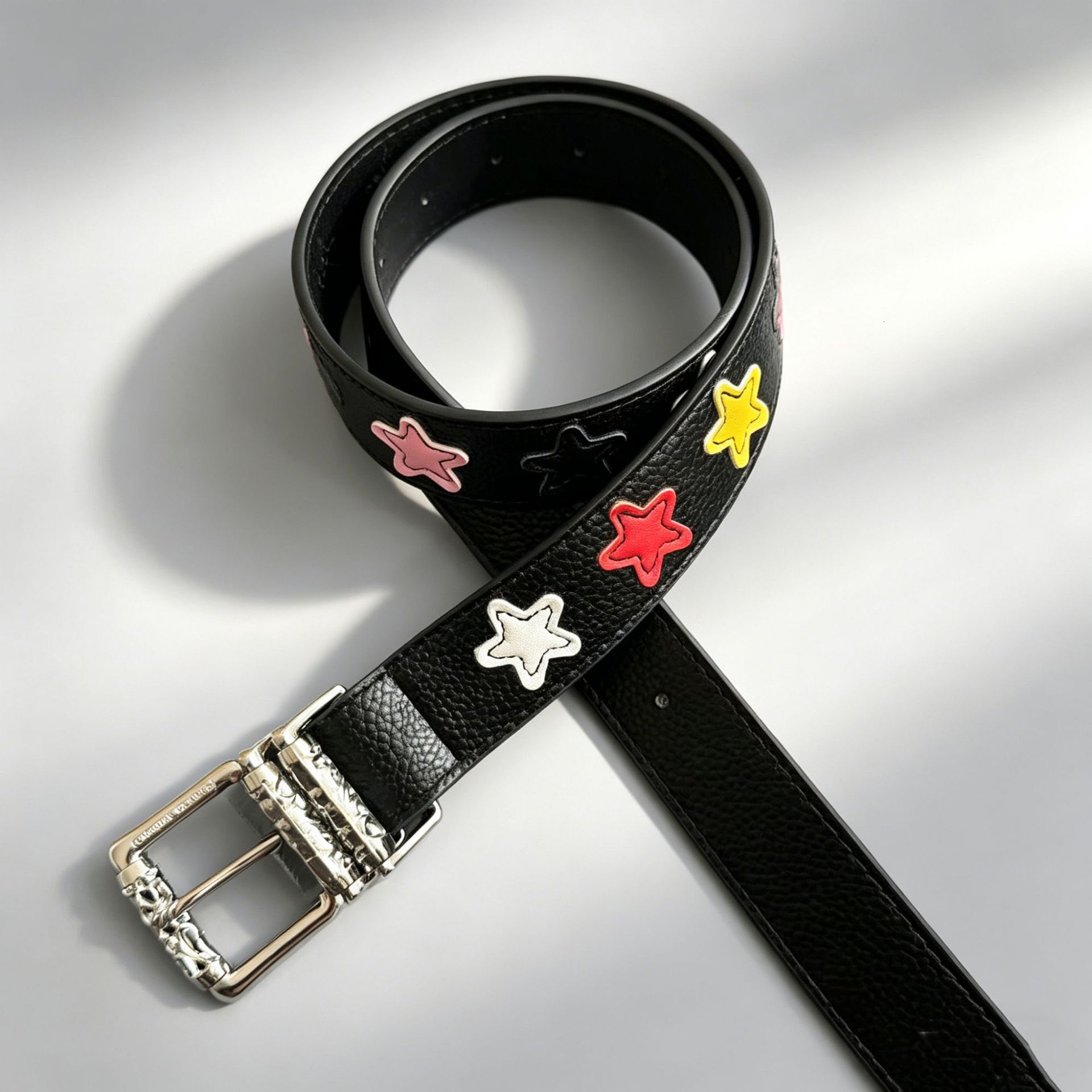 2026 Designer's New Light Luxury Daily Leisure Fashion Hollow Belt Colorful Star Sticky Leather Belt Star Personalized Roller Trendy Fashion Ve