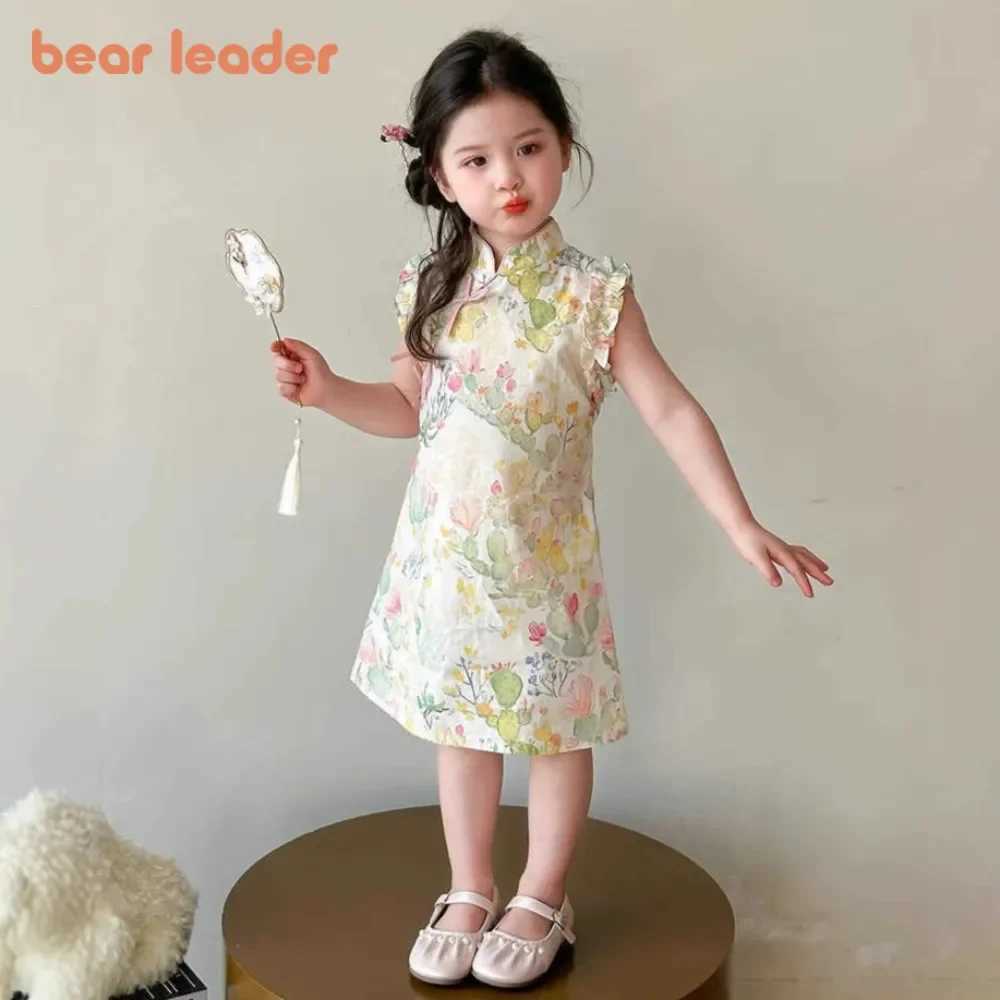 Bear Leader Childrens Summer Chinese Style Cheongsam Dress Fashion New Flower Printed Sleeveless Sweet Princess Girls Dresses Y260625DNPA