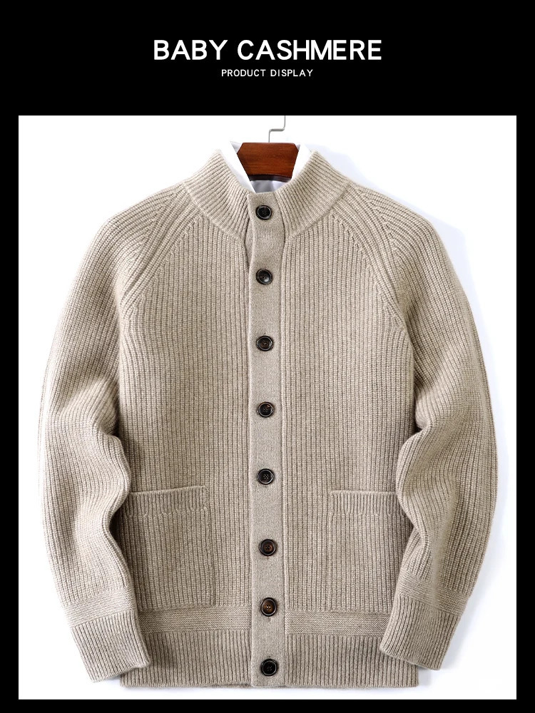 100 pure cashmere sweater for mens cardigan half turtleneck knitted jacket for winter high-end business thickened sweater 260624