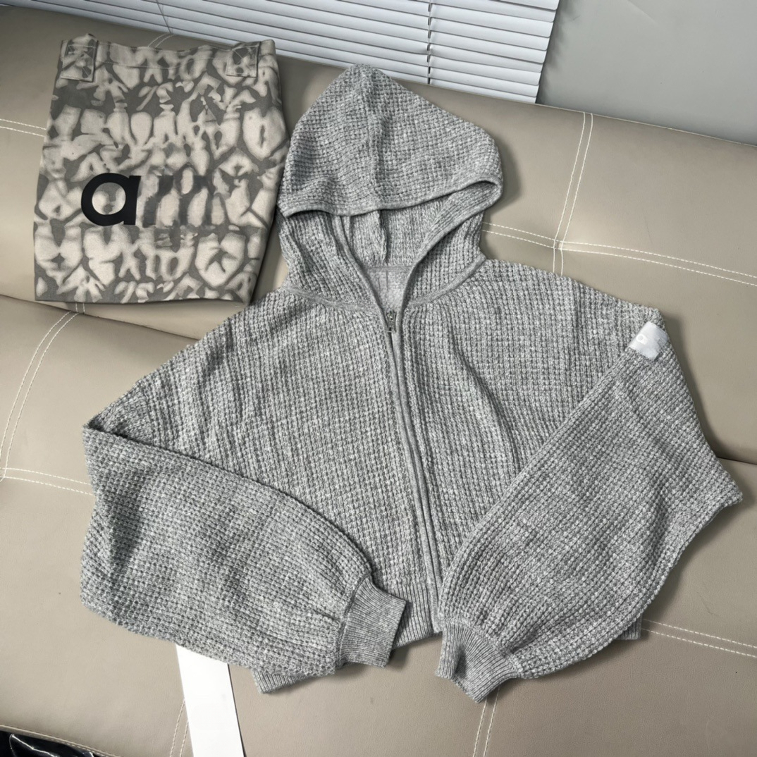 Designer womens clothes Women Waffle Knit Full Zip Up Hooded Cardigan Jacket knitted 3pieces talon sports yoga jackets hoodie pants shorts sets