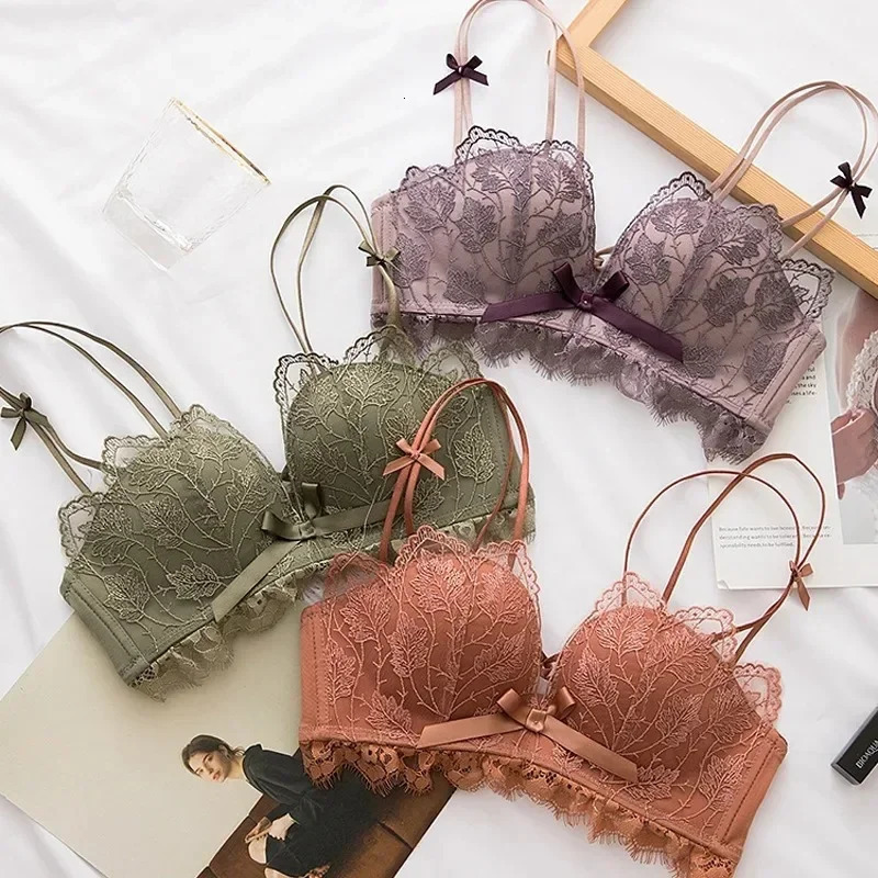 Lace Floral Embroidery Sexy Bra Comfortable Adjustable Women Underwear 34 Cup Wireless Girl Brassiere Bralette 260624