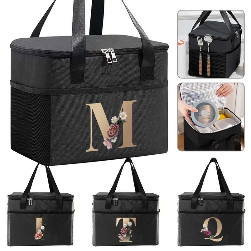Thermal Bag Portable Lunch Bags Insulated Cooler Food Bento Printing Gold Letter Series Travel Picnic Storage Ice 260624