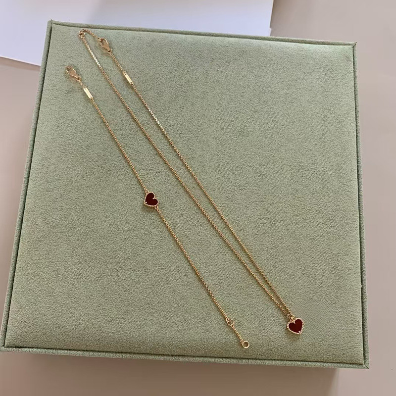 Gold Plated Minimalist PendantNecklace Red Heart Tag PendantNecklace -Simple ChainJewelry for Women -Daily WearGift S925 Silver Plated 18K Fashion V
