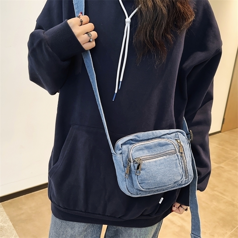 Classic Denim Multi Pocket Casual Small Shoulder Bag With Adjustable Shoulder Straps Zero Wallet Solid Color Fun Crossbody Bag 260624