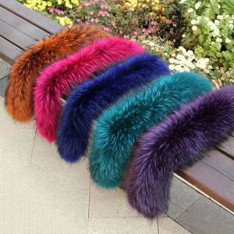Natural Raccoon Fur Collar Winter Warm Womens Coat Hat Strips Fur Scarf Girls Fashion Neck Warmer Fur Scarves Warps 260624