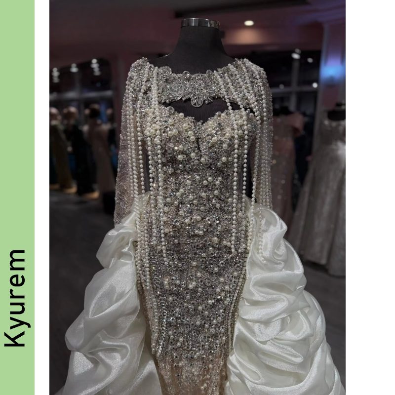 Luxury 2 Pieces Evening Dresses Mermaid Crystals Long Sleeves Celebrity Dresses with Pearls 2026 Robes De Soiree Customizable Vestidos De Fiesta