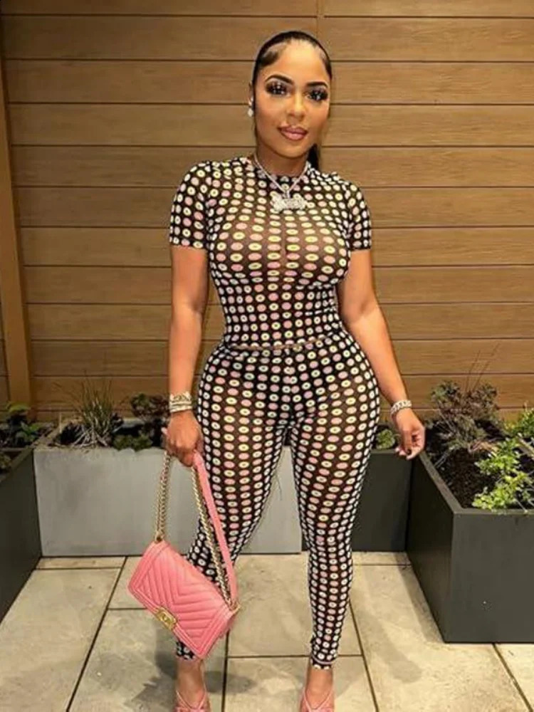 Three Sisters Summer Womens Clothing Sexy Polka Dot Screen Print Short Sleeve Pants Temperament Fashion Two Piece Set 260625