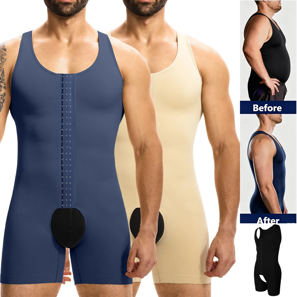 Mens Sleeveless Compression Shapewear Bodysuit Tummy Control Slimming Vest 3Row Hooks Open Crotch Underwear for Daily Wear 260610