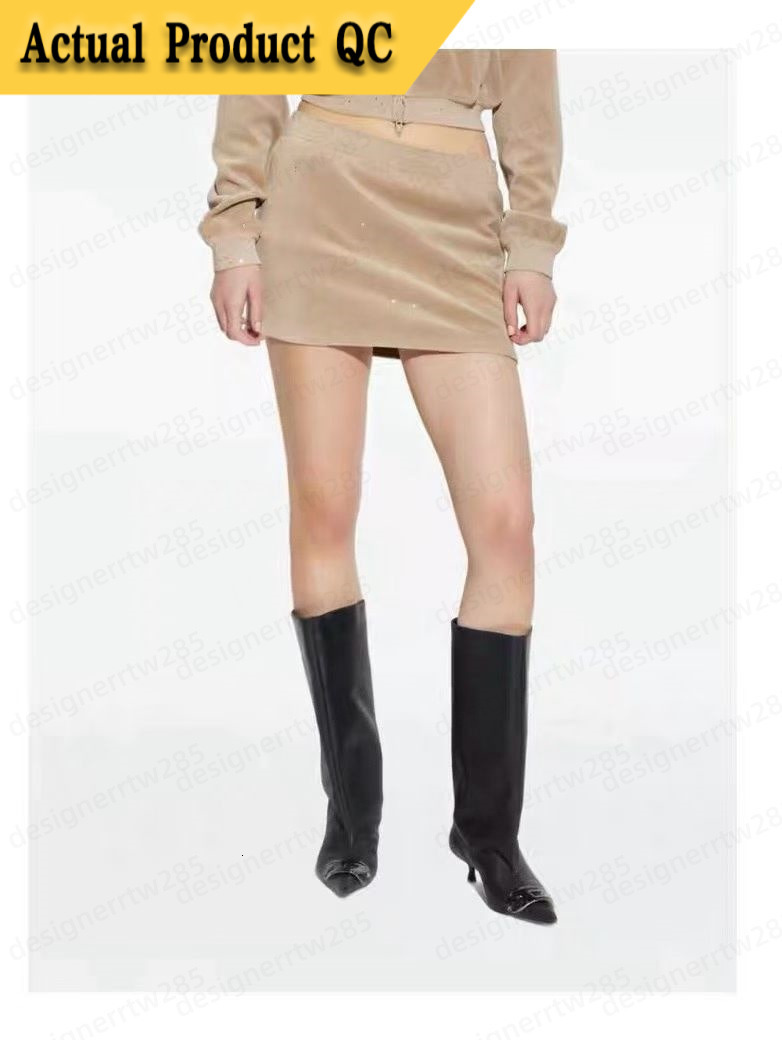 Designer Clothing Women Skirt Shiny Diamond Velvet Skirts High Waist Elastic Band Khaki Mini Skirt Autumn Casual Party Club Outfits Traje Vestido-image-1112111190