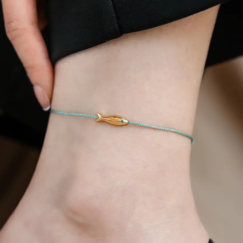 VENTFILLE 925 Sterling Silver Koi Fish Anklet Rope for Women Girl Cute Fashion Summer Jewelry Drop Wholesale 260618
