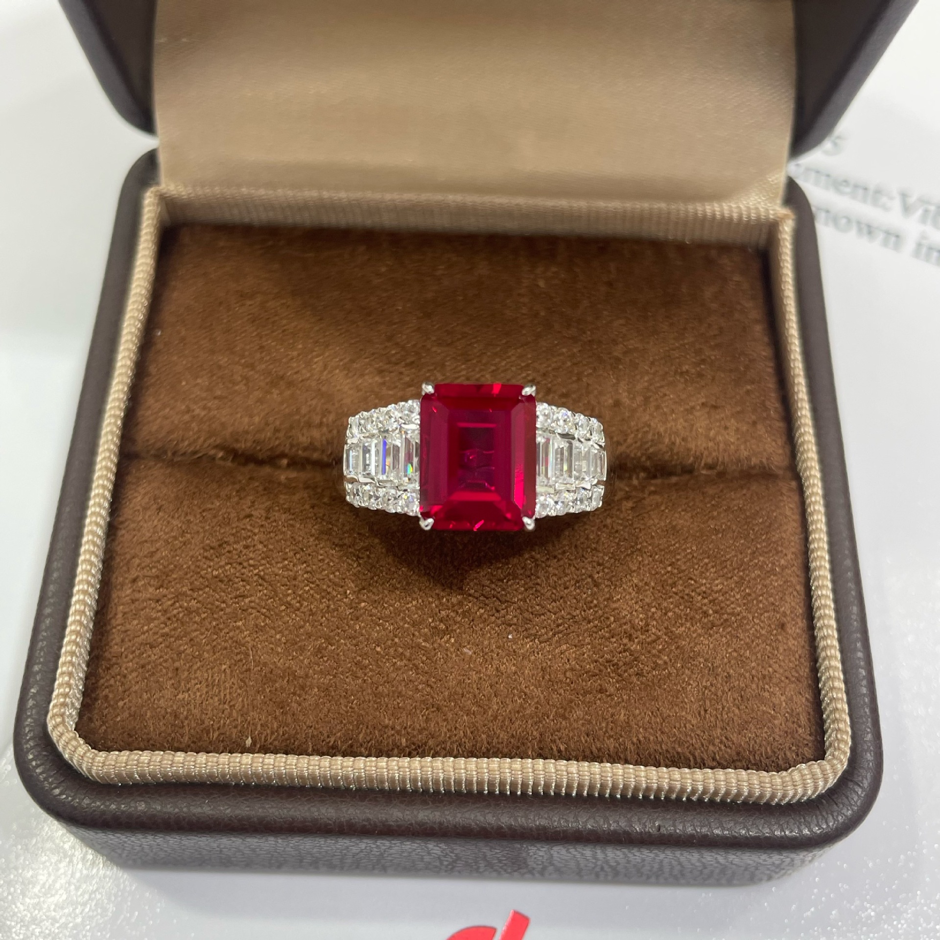 4CT Rectangle Cut Lab Grown Ruby Ring S925 Sterling Silver Minimalist Solitaire Ring Classic Red Gemstone Luxury Fine Jewelry for Women