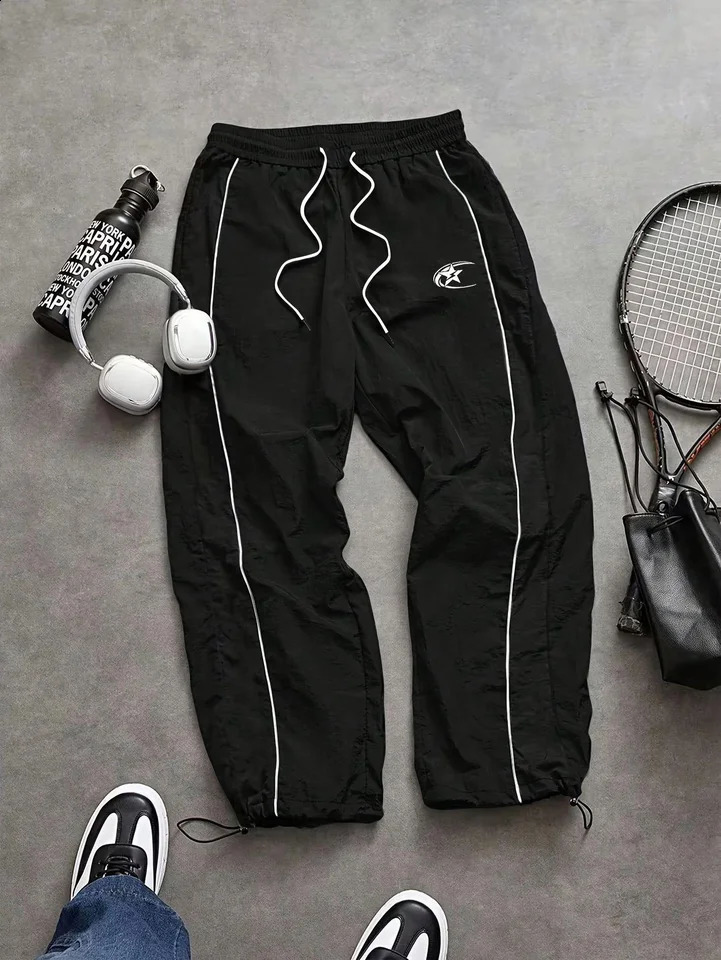 Mens Quick Dry Nylon Track Pants Drawstring Cuff Side Pockets Spring Summer Joggers Streetwear Sportswear 4 Colors 260625