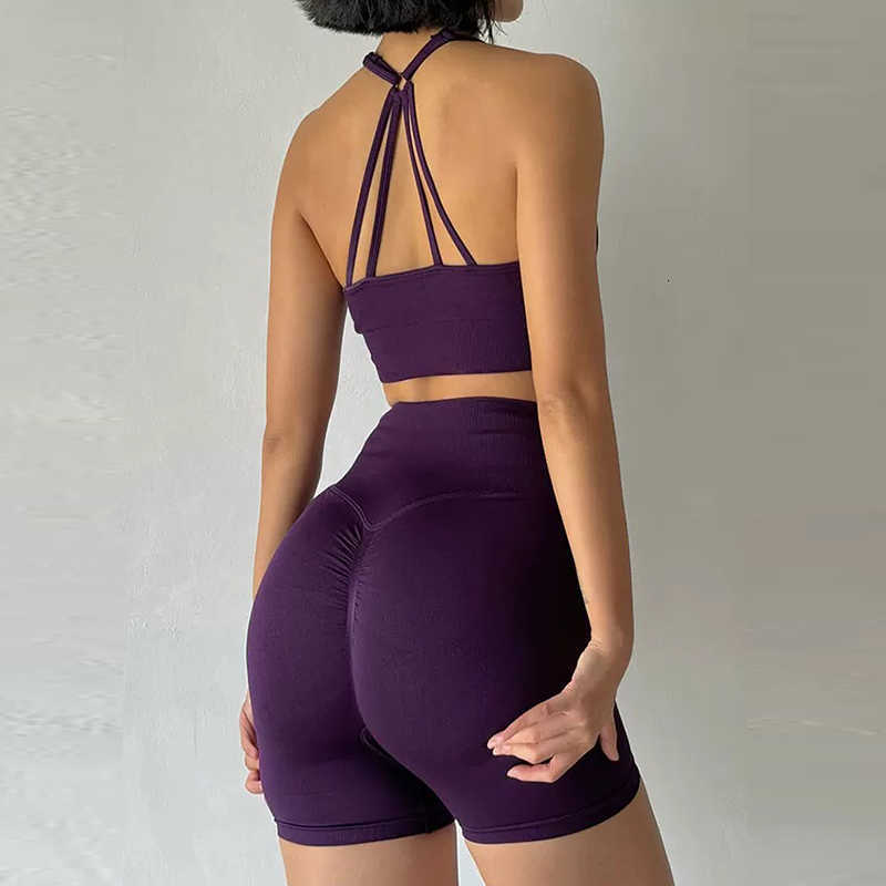 Yoga Slim Fit Womens Sexy Fitness Suit with High Waist Hip Lifting Three Part Shorts And Slim Suspender Sports Bra M260625